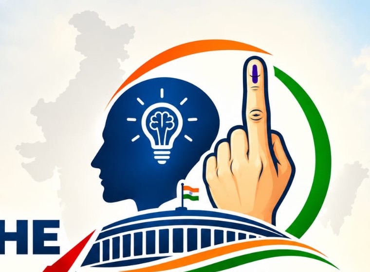 The Medha emblem with a thoughtful mind, voting ink, and the tricolour